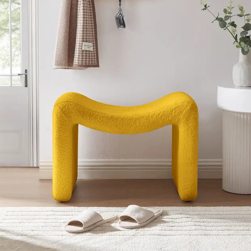 VANOMi Upholstered Pouf, Mid-Century Modern Ottoman, Cometemporary Foot Stool For Living Room Extra Vanity Seat For Small Space