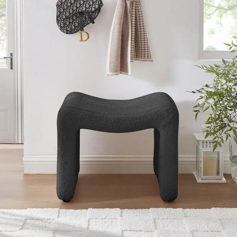 VANOMi Upholstered Pouf, Mid-Century Modern Ottoman, Cometemporary Foot Stool For Living Room Extra Vanity Seat For Small Space