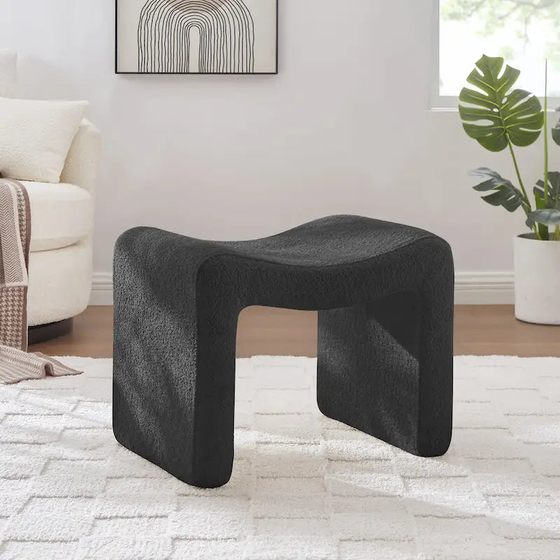 VANOMi Upholstered Pouf, Mid-Century Modern Ottoman, Cometemporary Foot Stool For Living Room Extra Vanity Seat For Small Space