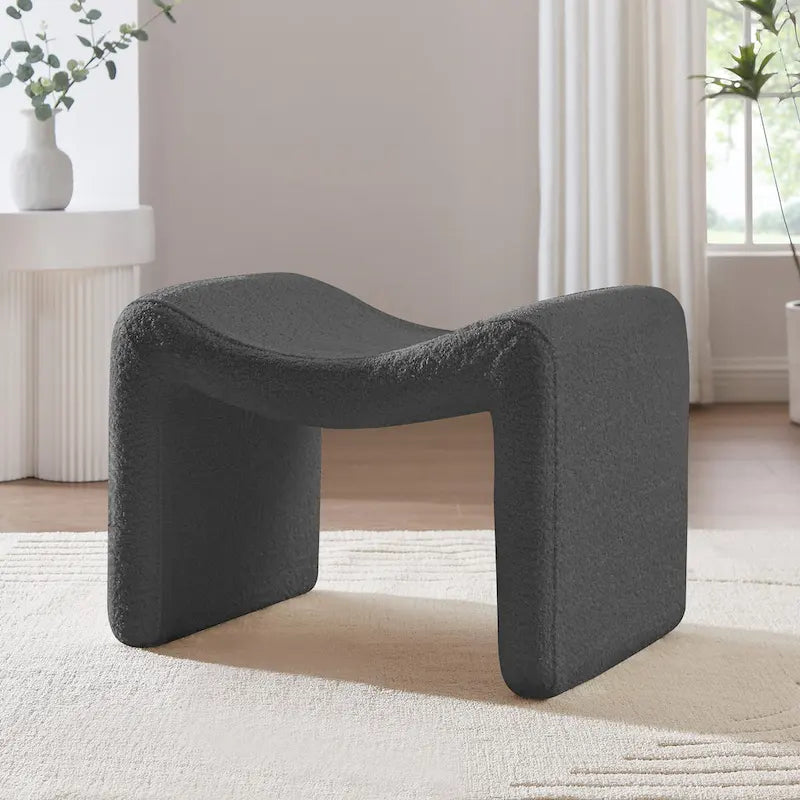 VANOMi Upholstered Pouf, Mid-Century Modern Ottoman, Cometemporary Foot Stool For Living Room Extra Vanity Seat For Small Space