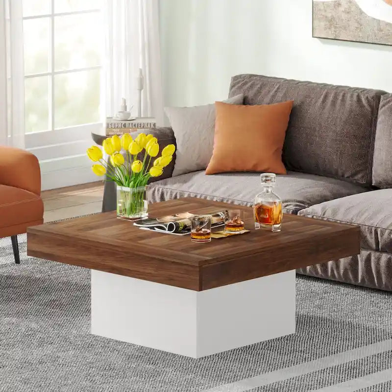 Farmhouse Coffee Table Square LED Coffee Table Engineered Wood Coffee Table