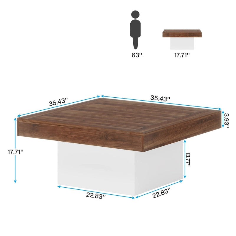 Farmhouse Coffee Table Square LED Coffee Table Engineered Wood Coffee Table