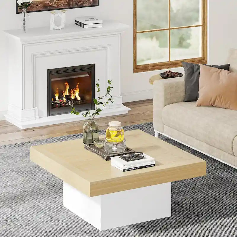 Farmhouse Coffee Table Square LED Coffee Table Engineered Wood Coffee Table