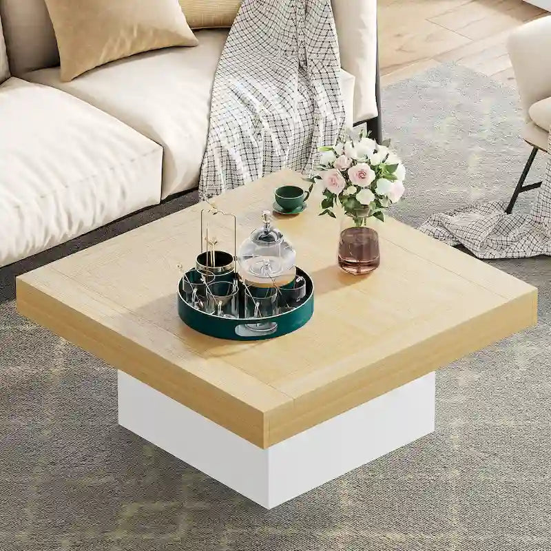 Farmhouse Coffee Table Square LED Coffee Table Engineered Wood Coffee Table
