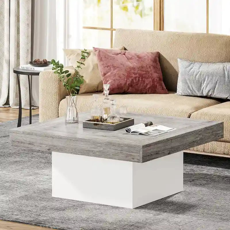 Farmhouse Coffee Table Square LED Coffee Table Engineered Wood Coffee Table