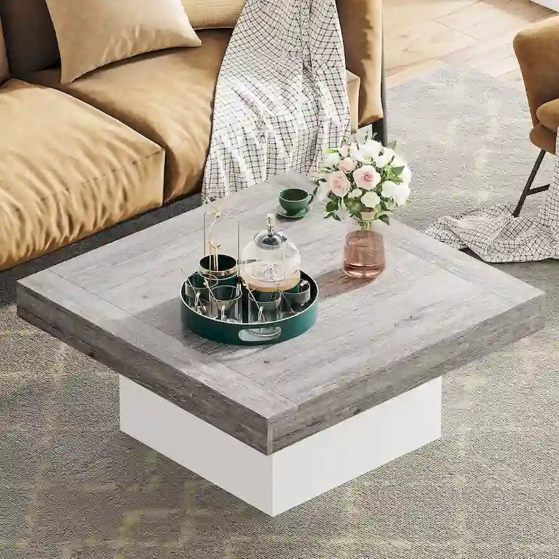 Farmhouse Coffee Table Square LED Coffee Table Engineered Wood Coffee Table