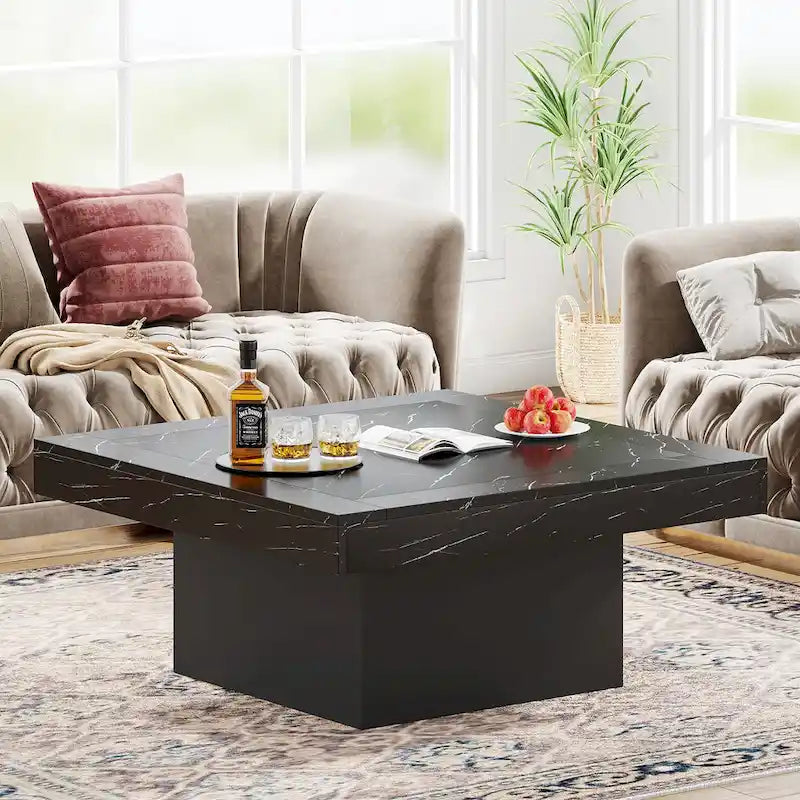 Farmhouse Coffee Table Square LED Coffee Table Engineered Wood Coffee Table