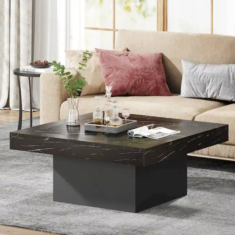Farmhouse Coffee Table Square LED Coffee Table Engineered Wood Coffee Table