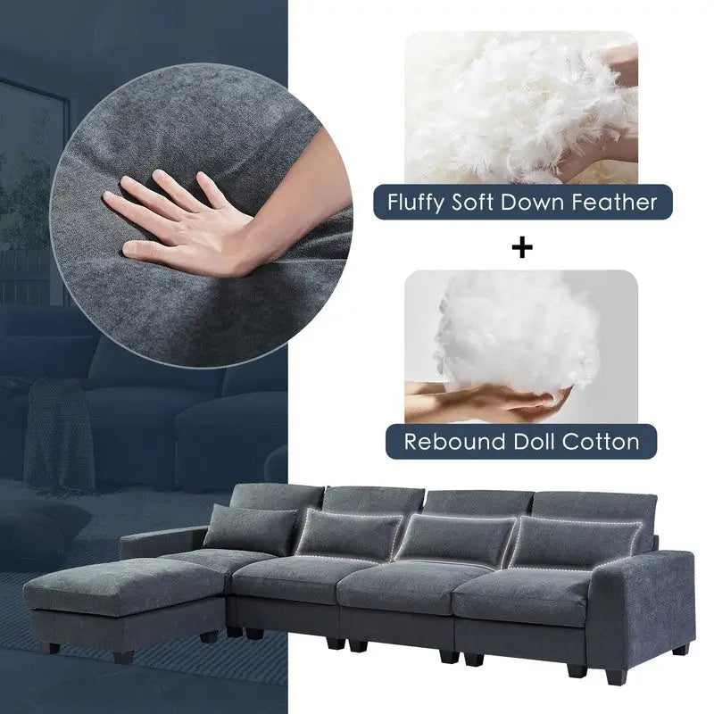 Modern L-Shape Sectional Sofa with Reversible Chaise