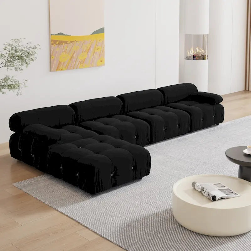 Black Velvet Upholstered Sectional Sofa