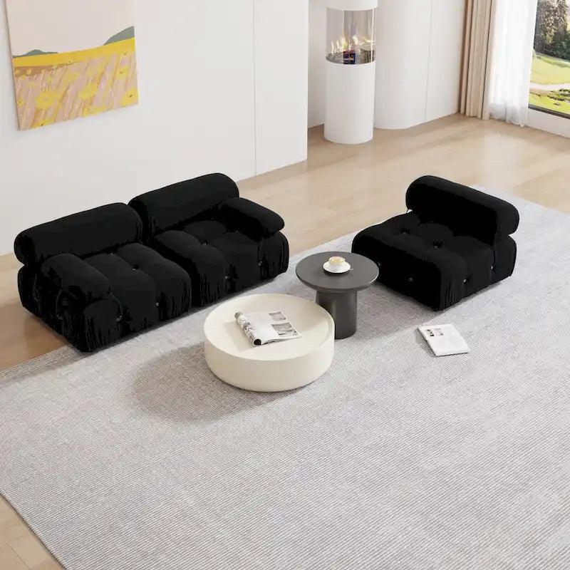 Black Velvet Upholstered Sectional Sofa