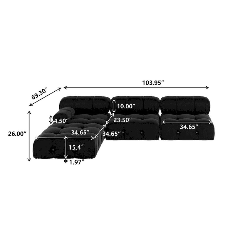 Black Velvet Upholstered Sectional Sofa