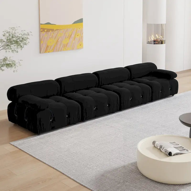 Black Velvet Upholstered Sectional Sofa