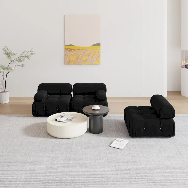 Black Velvet Upholstered Sectional Sofa