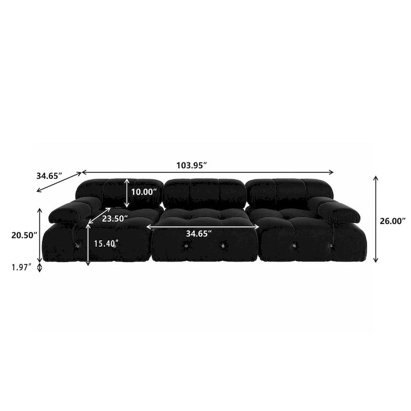 Black Velvet Upholstered Sectional Sofa