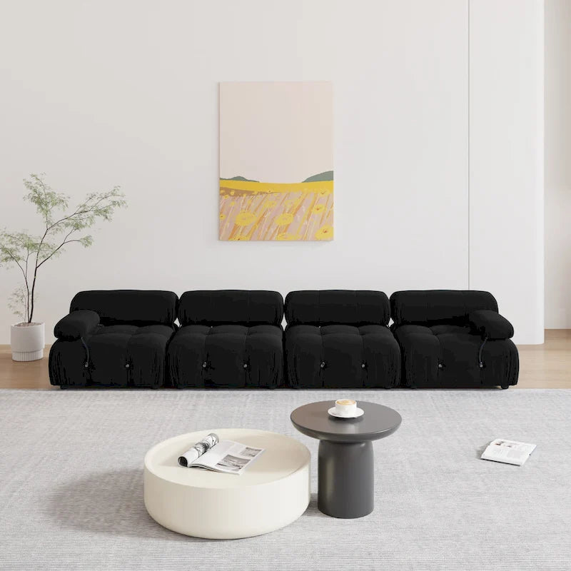 Black Velvet Upholstered Sectional Sofa