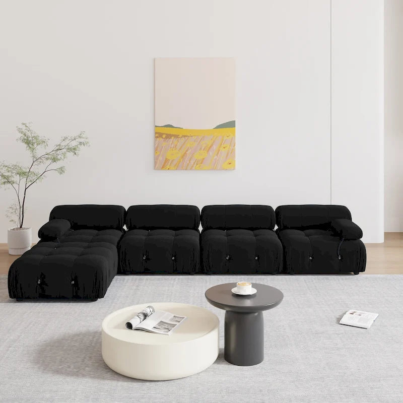 Black Velvet Upholstered Sectional Sofa