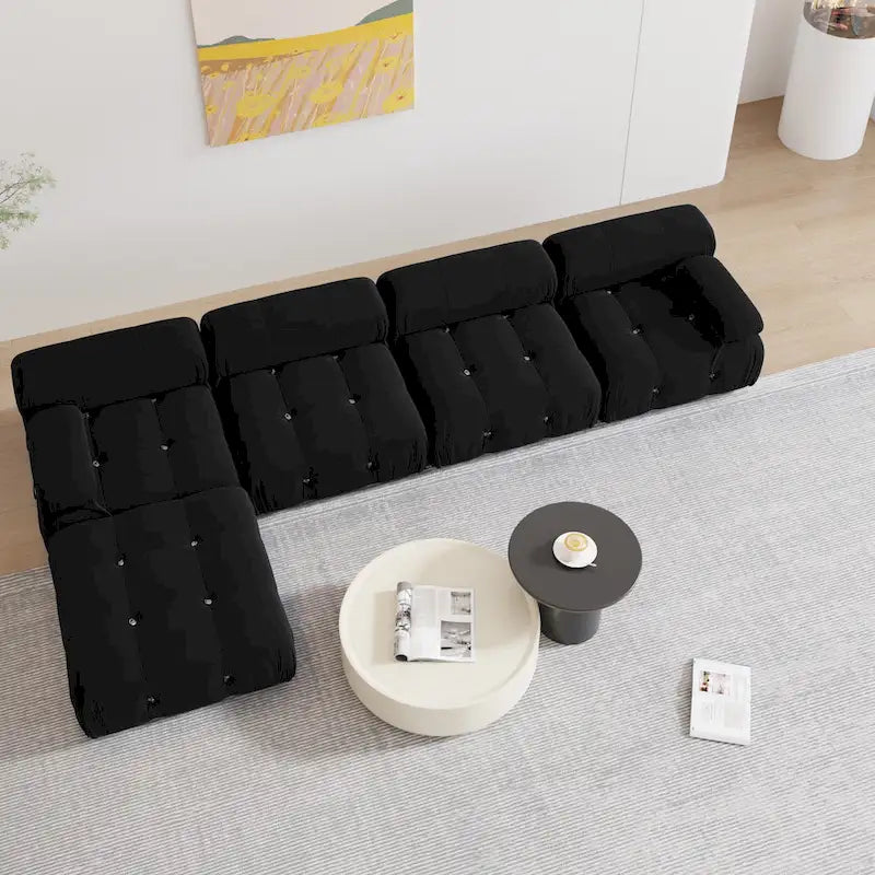 Black Velvet Upholstered Sectional Sofa