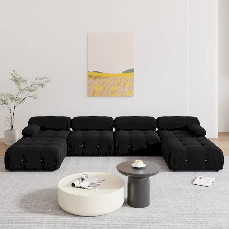 Black Velvet Upholstered Sectional Sofa