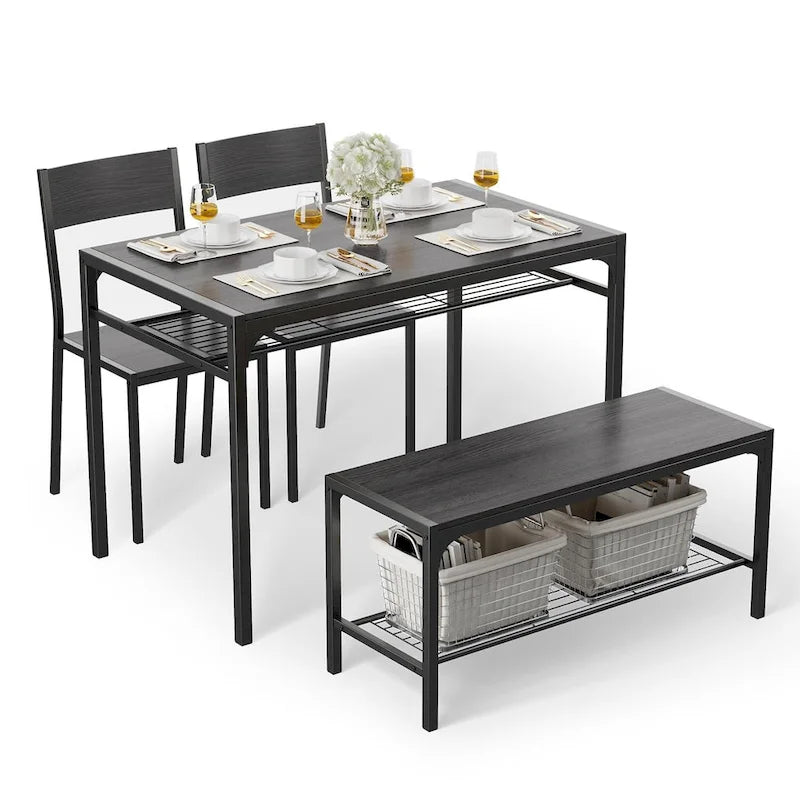 4 Piece Kitchen Dining Table with 2 Chair and Bench for Small Space