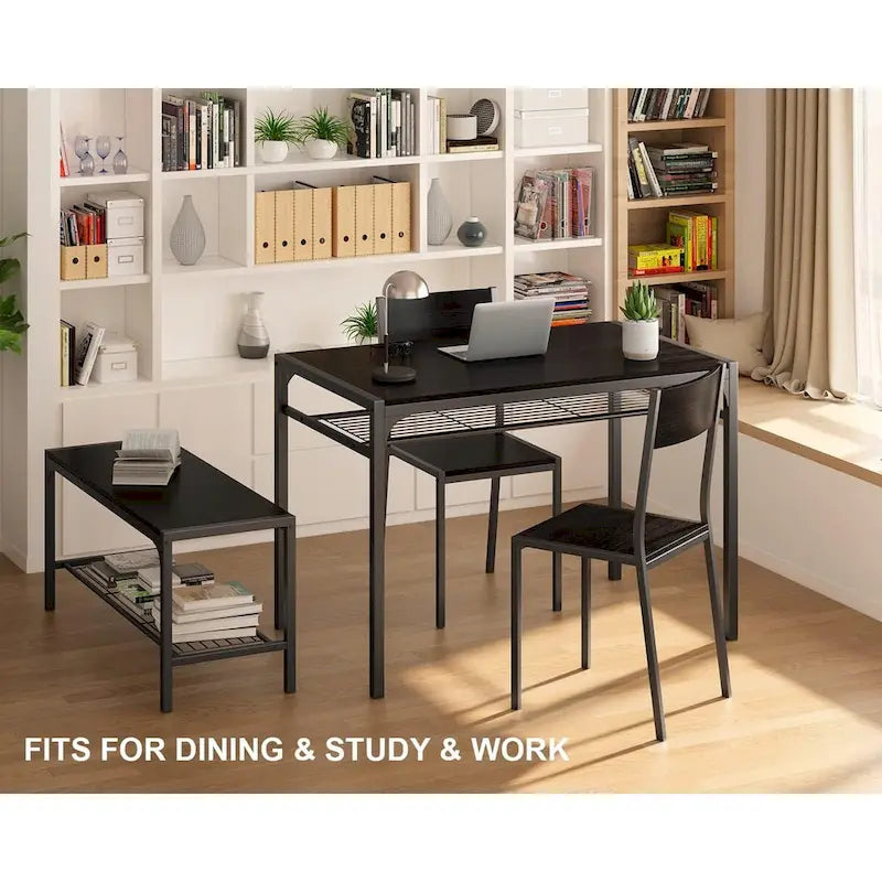 4 Piece Kitchen Dining Table with 2 Chair and Bench for Small Space