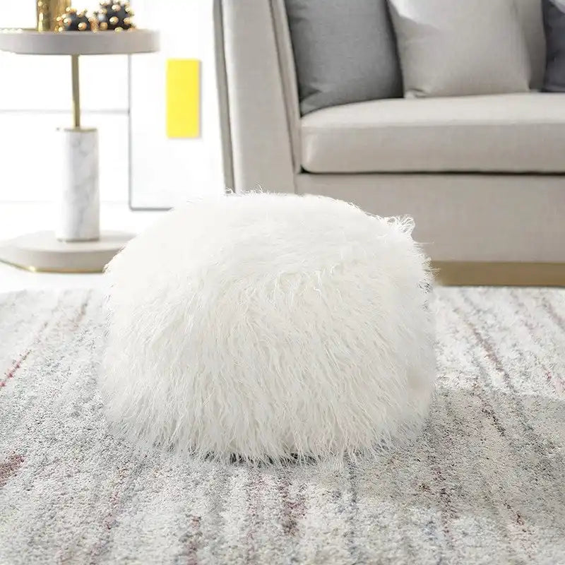 Adeco Unstuffed Ottoman Round Pouf Cushion Covers Faux Fur Foot Stool