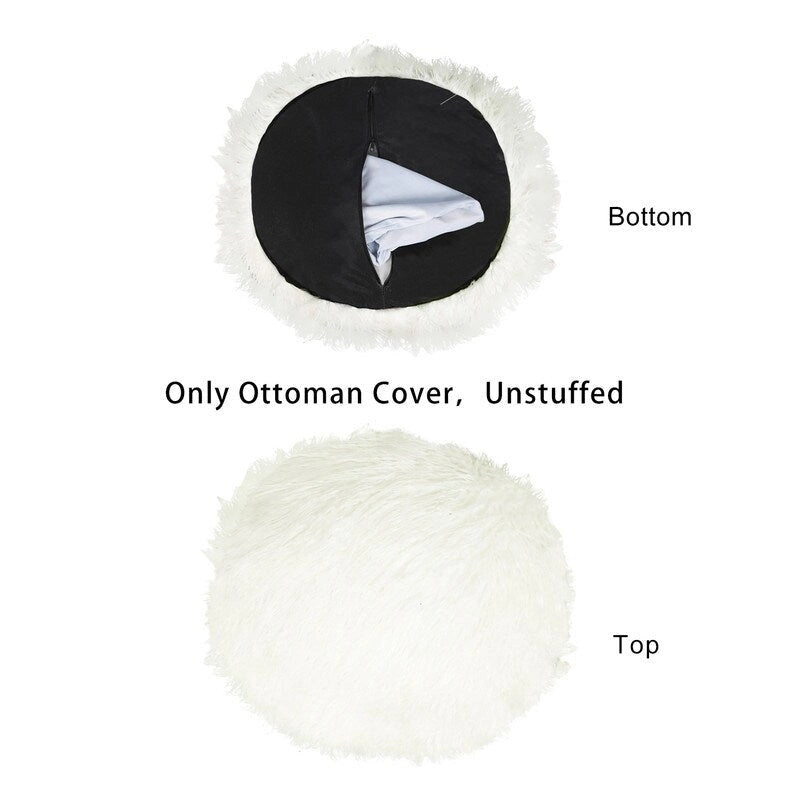 Adeco Unstuffed Ottoman Round Pouf Cushion Covers Faux Fur Foot Stool