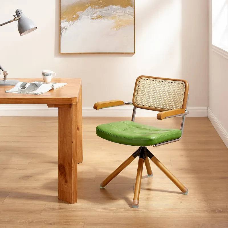 Art Leon Swivel PU Leather and Wooden Accent Chair