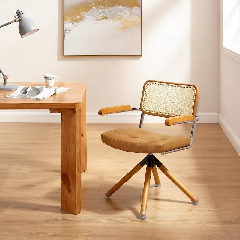 Art Leon Swivel PU Leather and Wooden Accent Chair