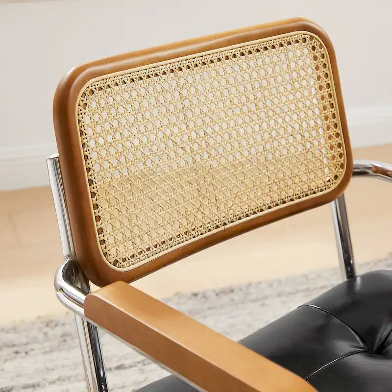 Art Leon Swivel PU Leather and Wooden Accent Chair