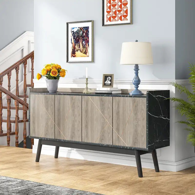 55 Black Buffet Cabinet Kitchen Sideboard Storage Cabinet with Storage