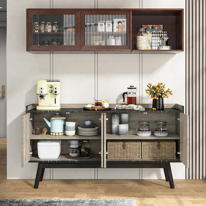 55 Black Buffet Cabinet Kitchen Sideboard Storage Cabinet with Storage