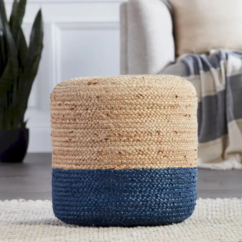 Juniper Home Saba Round Ombre Jute Pouf Ottoman/Foot Stool