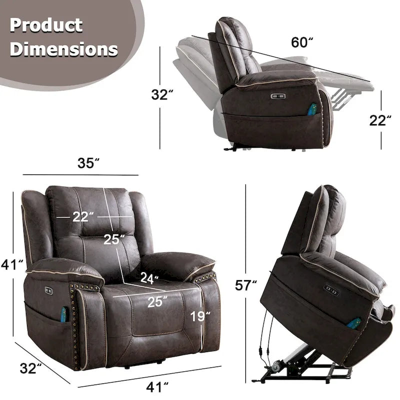 Power Lift comfortable chair with massage heating, cup holder and USB port