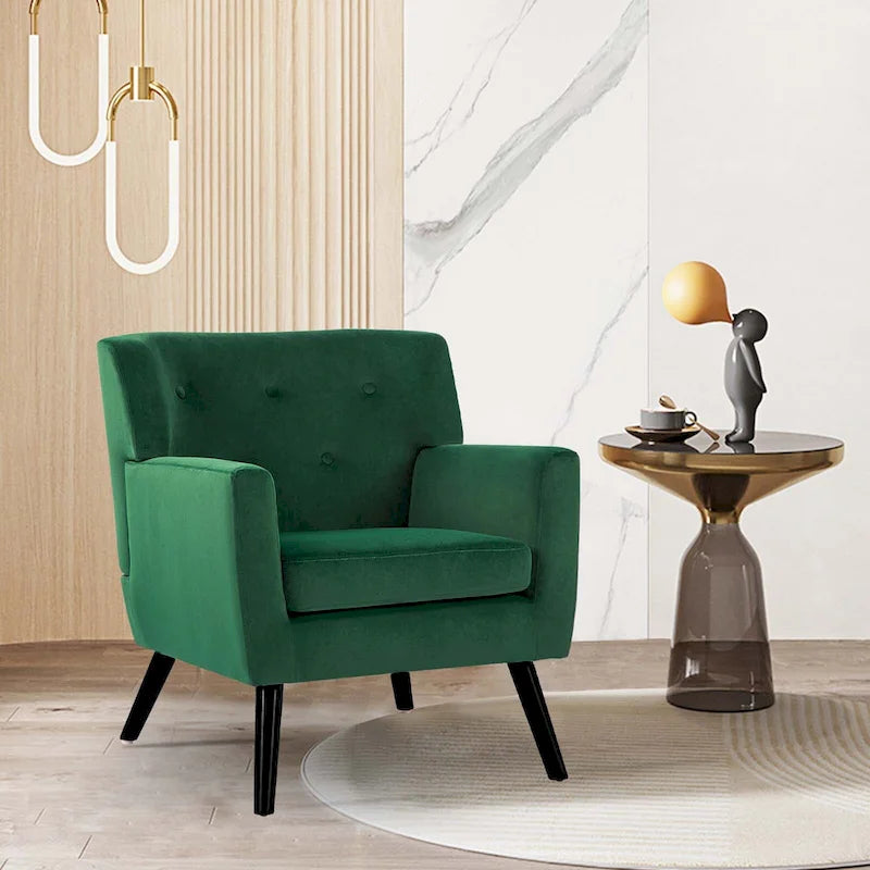 Velvet Upholstered Armchair Tufted Accent Chair for Living Room - 28.35W x 27.56D x 30.71H