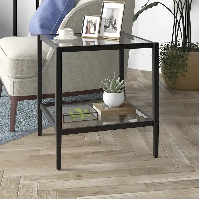 Hera 20 Wide Square Side Table with Clear Shelf