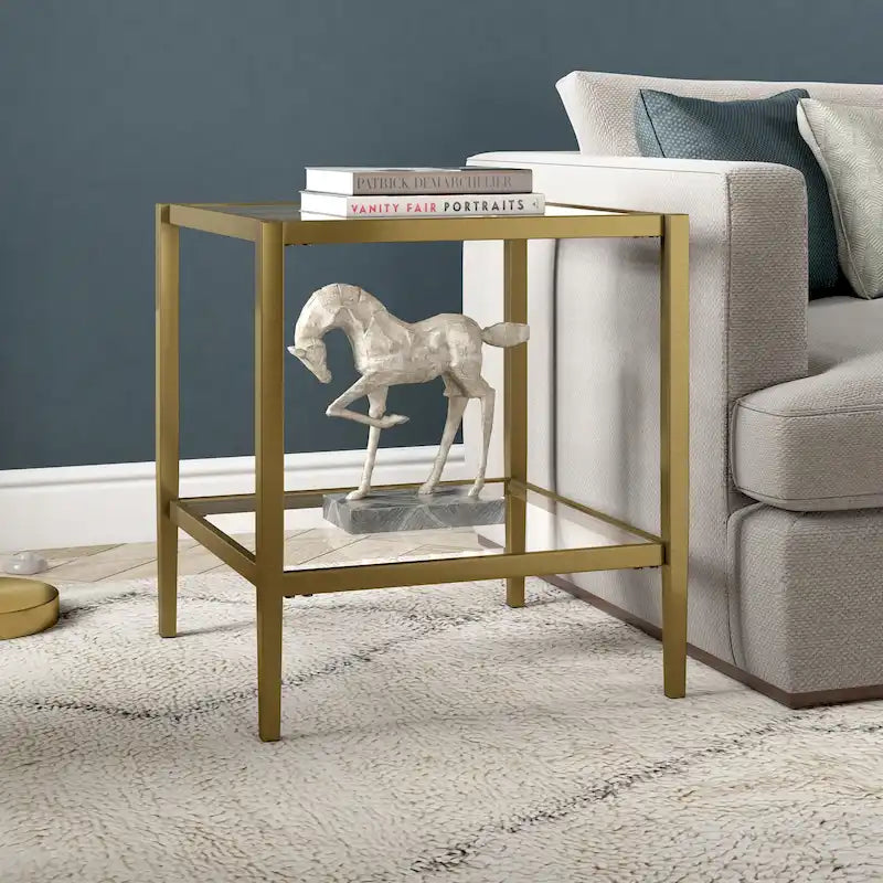 Hera 20 Wide Square Side Table with Clear Shelf