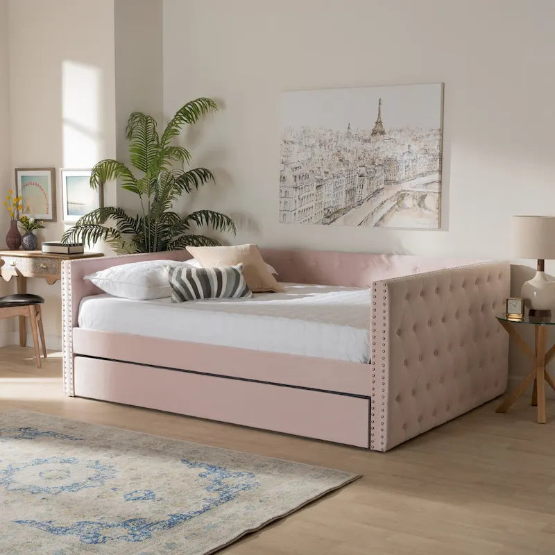 Larkin Modern Velvet Fabric Upholstered Daybed with Trundle