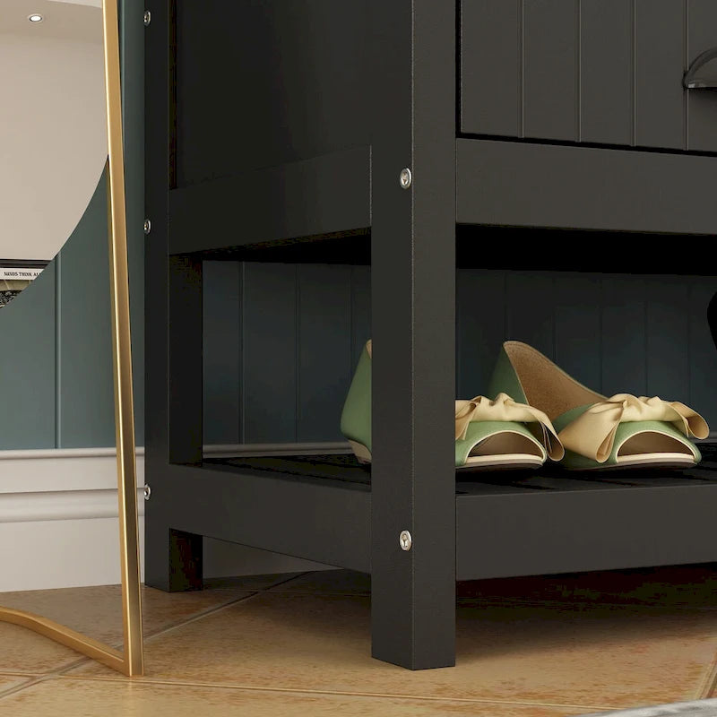 68.5H Hall Tree with Bench and Shoe Storage White/Black/Grey