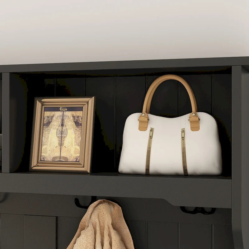 68.5H Hall Tree with Bench and Shoe Storage White/Black/Grey