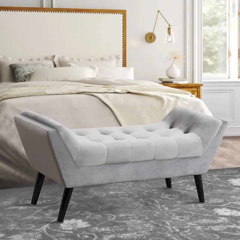 Andeworld end of bed bench Entryway Bench Modern Fabric Footstool for Hallway with Wooden Legs