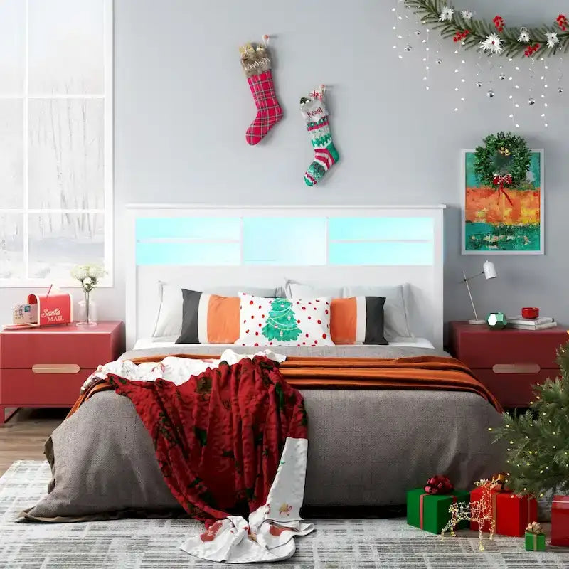 Queen Size Bookcase Headboard With A Hole For Passing Cords & Lights