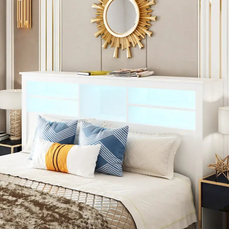 Queen Size Bookcase Headboard With A Hole For Passing Cords & Lights