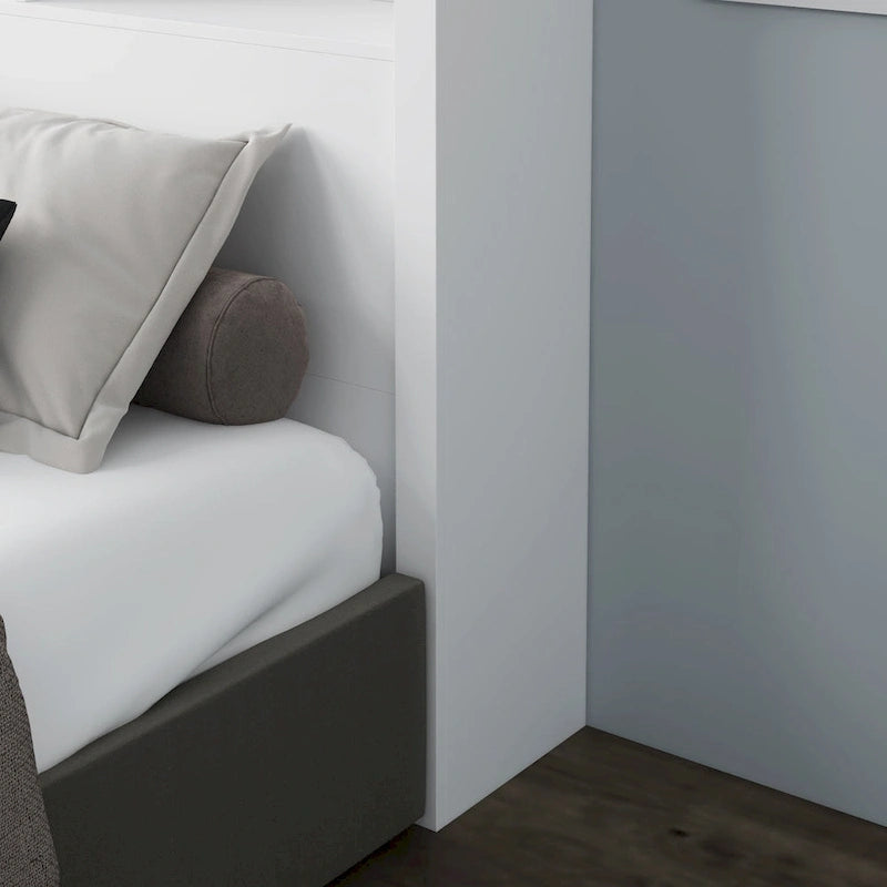 Queen Size Bookcase Headboard With A Hole For Passing Cords & Lights