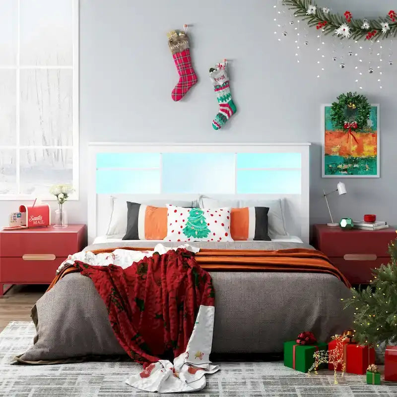 Queen Size Bookcase Headboard With A Hole For Passing Cords & Lights