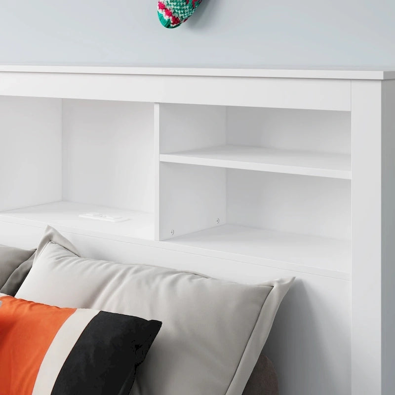 Queen Size Bookcase Headboard With A Hole For Passing Cords & Lights