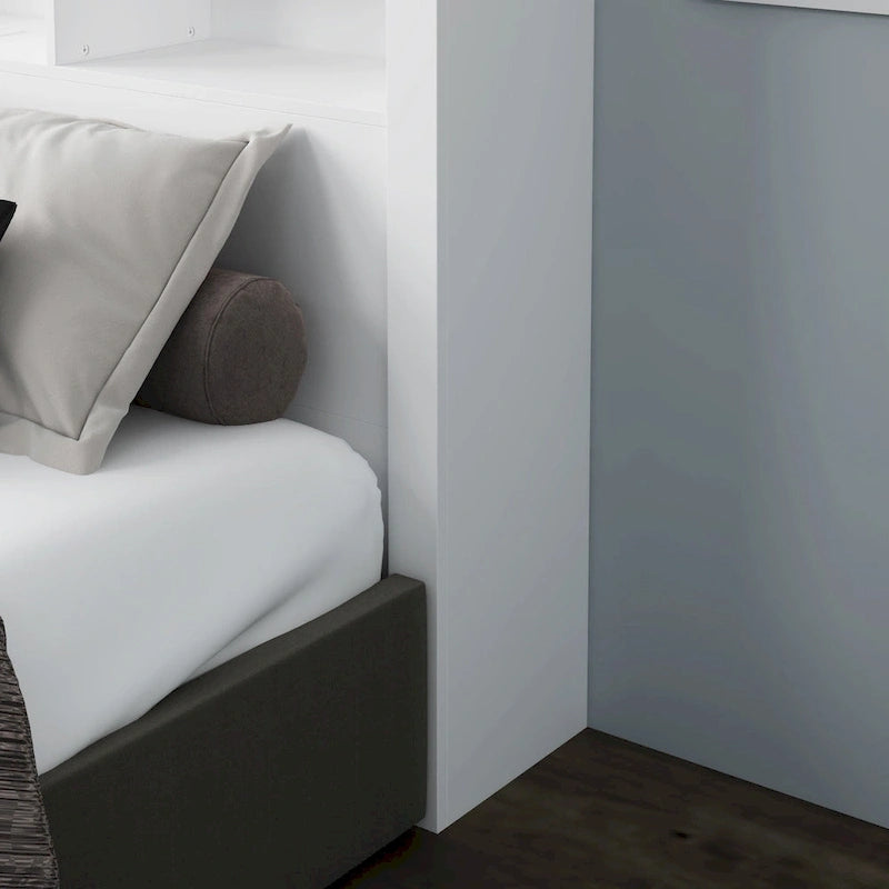 Queen Size Bookcase Headboard With A Hole For Passing Cords & Lights