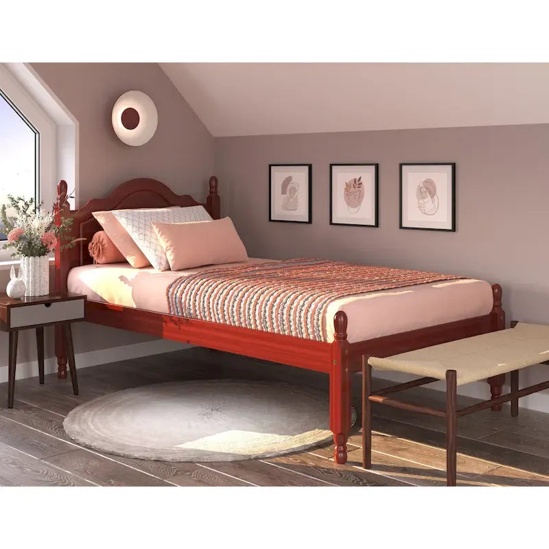 100% Solid Wood Reston Twin Size Panel Headboard Platform Bed by Palace Imports