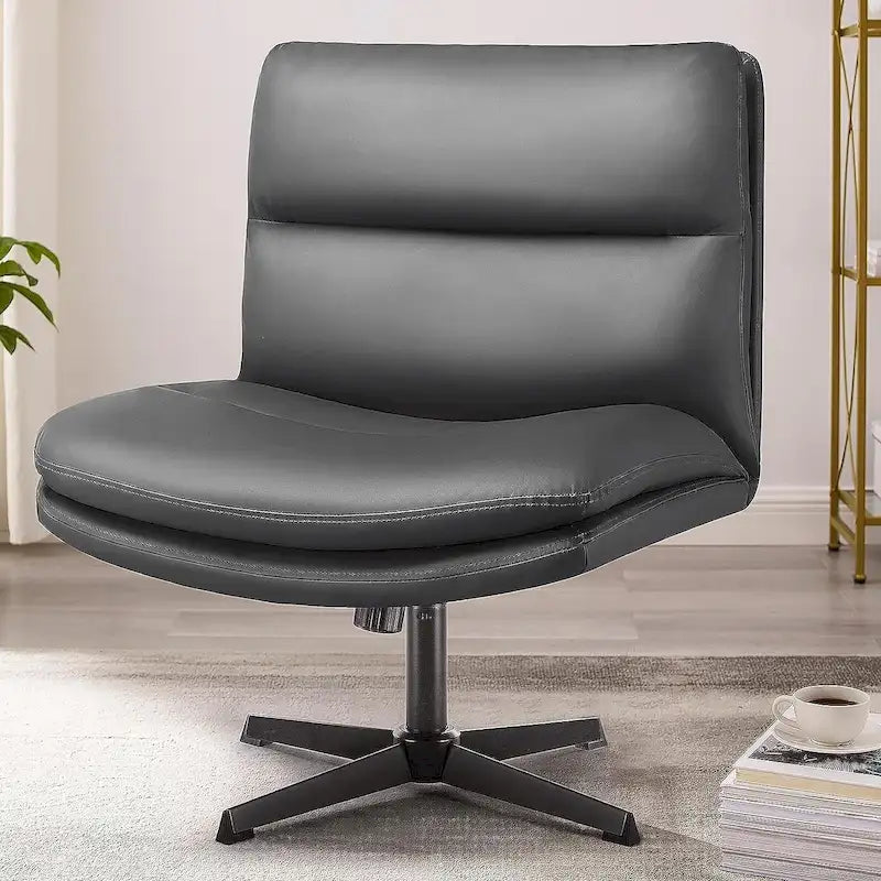 BOSSIN Criss Cross Chair Armless Office Desk Chair No Wheels,PU Leather Padded Modern Swivel Vanity Chair office chair