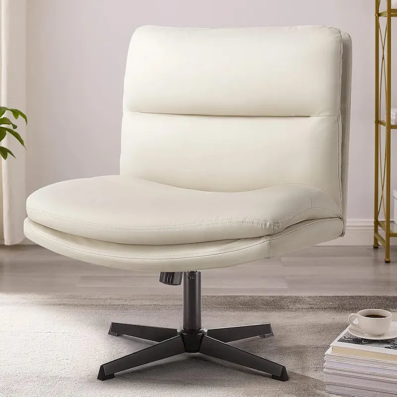 BOSSIN Criss Cross Chair Armless Office Desk Chair No Wheels,PU Leather Padded Modern Swivel Vanity Chair office chair